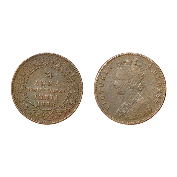 Victoria Empress, Copper 1/4 Anna, DEWAS STATE S.B. (Senior branch), 1888