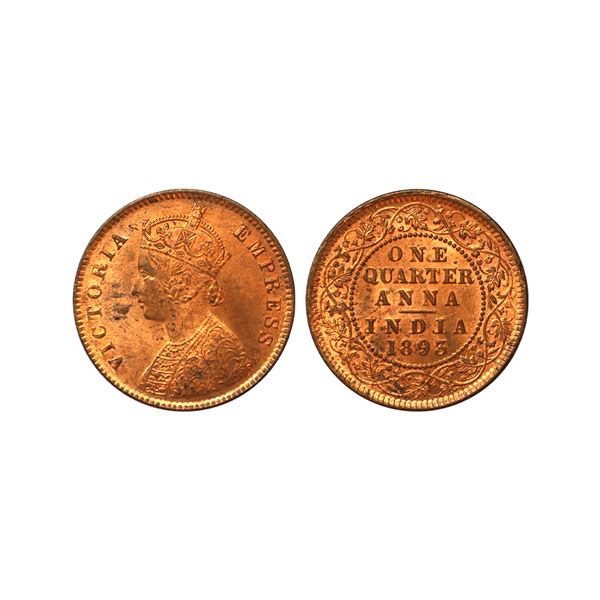 Victoria Empress, Copper One Quarter Anna, 1893