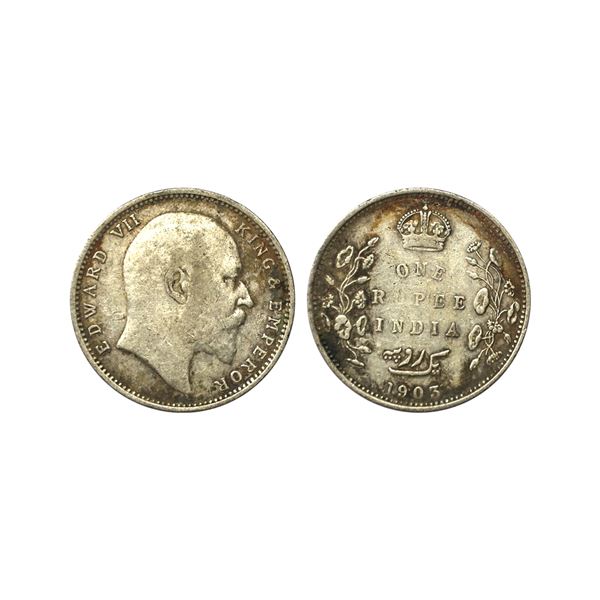 Edward VII, Silver Rupee, 1903 rupee, B raised on crown, very rare variety.