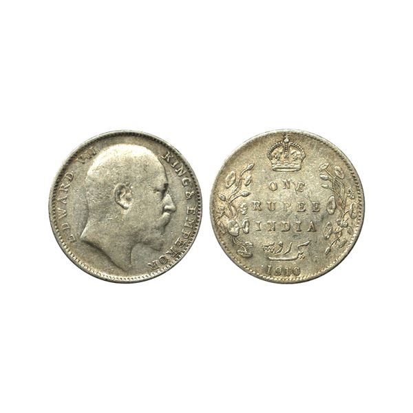 Edward VII, Silver Rupee, 1910/00 Overdate, clear impression of the under type
