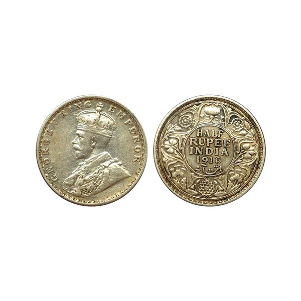 George V King Emperor, Silver 1/2 Rupee, 1916