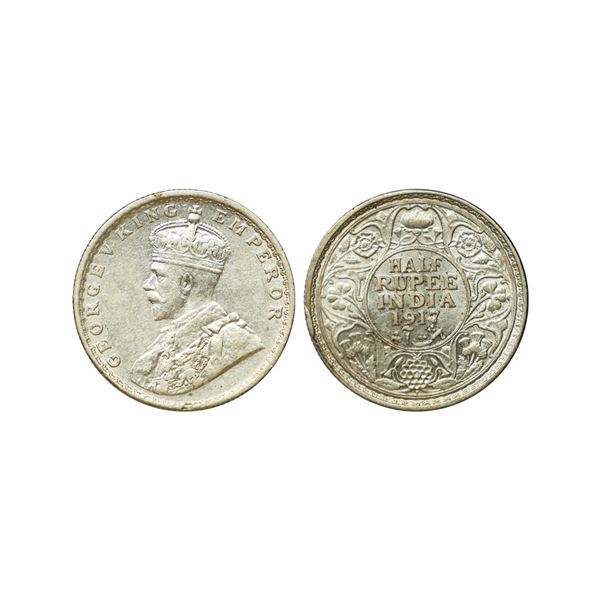 George V King Emperor, Silver 1/2 Rupee, 1917