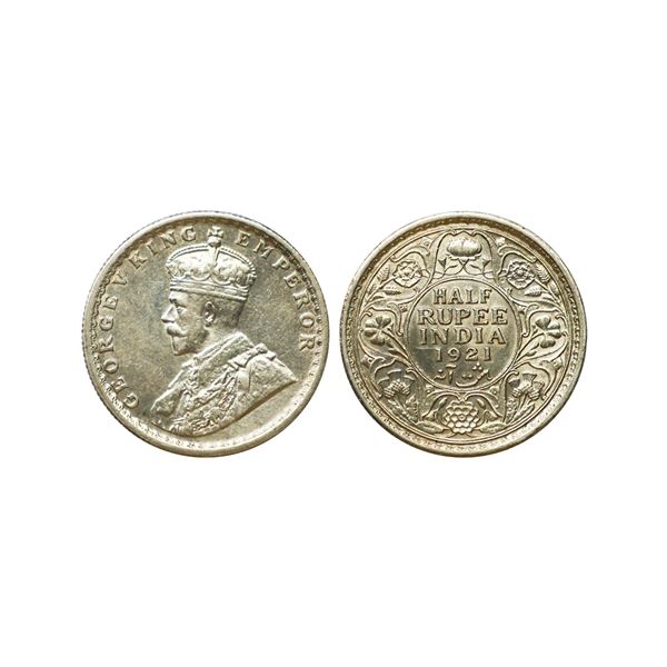 George V King Emperor, Silver 1/2 Rupee, 1921