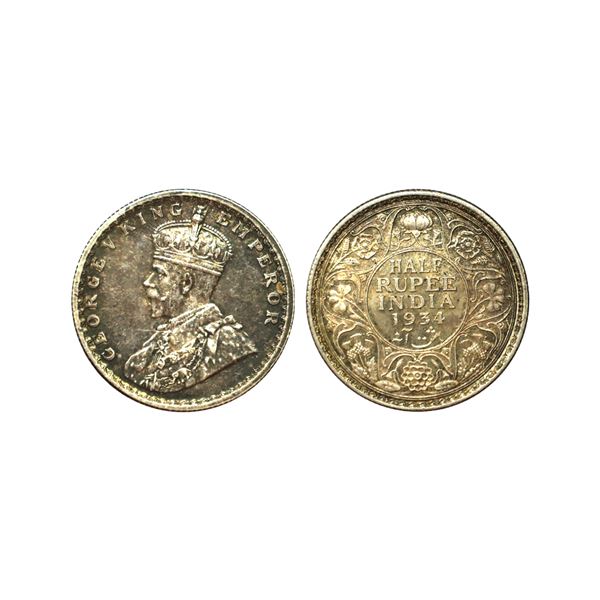 George V King Emperor, Silver 1/2 Rupee, 1934