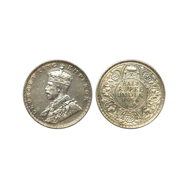 George V King Emperor, Silver 1/2 Rupee, 1936