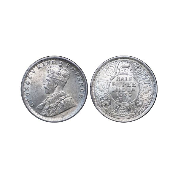 George V King Emperor, Silver 1/2 Rupee, 1936, Calcutta Mint