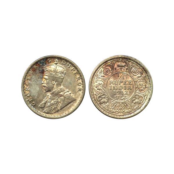 George V King Emperor, Silver 1/4 Rupee, 1912