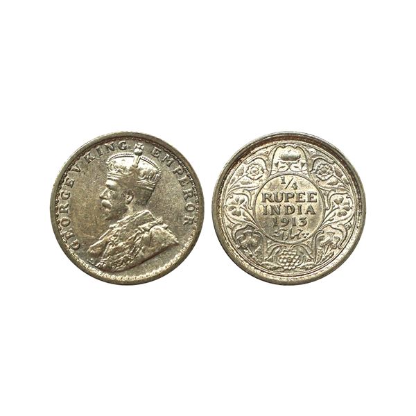 George V King Emperor, Silver 1/4 Rupee, 1913