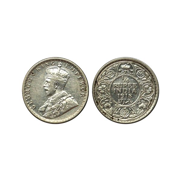 George V King Emperor, Silver 1/4 Rupee, 1918