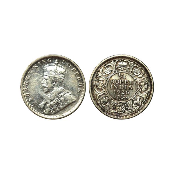 George V King Emperor, Silver 1/4 Rupee, 1926