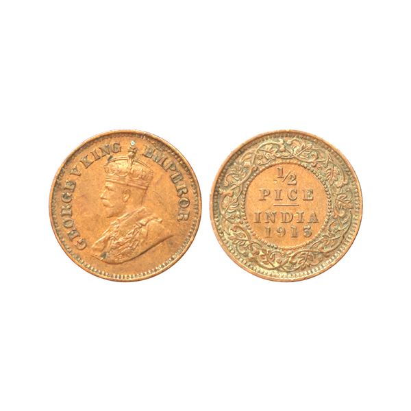 George V King Emperor, Bronze 1/2 Pice, 1913