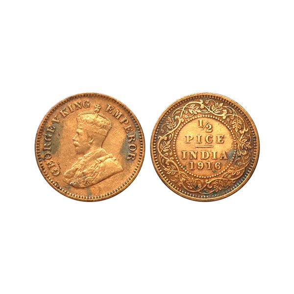 George V King Emperor, Bronze 1/2 Pice, 1916