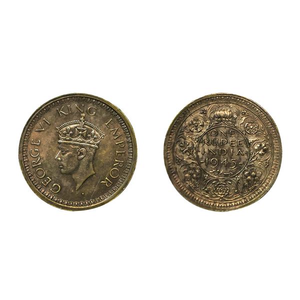 George VI King Emperor, 52% Silver Rupee, 1945, Bombay Mint