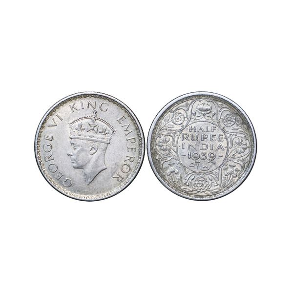 George VI King Emperor, Silver 1/2 Rupee, 1939, Calcutta Mint