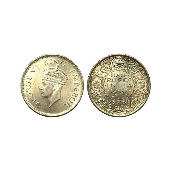 George VI, 52% Silver 1/2 Rupee, 1940