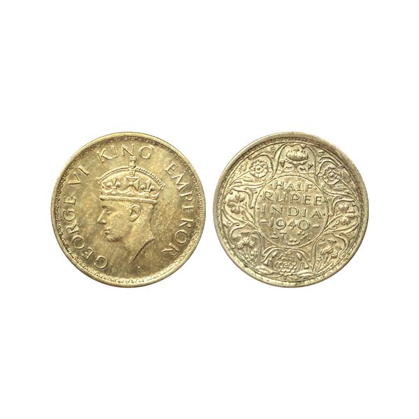 George VI,52% Silver 1/2 Rupee, 1940