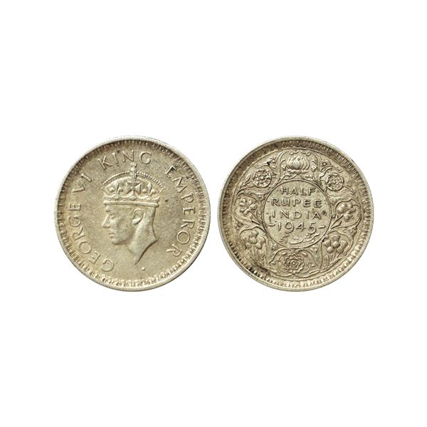 George VI King Emperor, 52% Silver 1/2 Rupee, 1945
