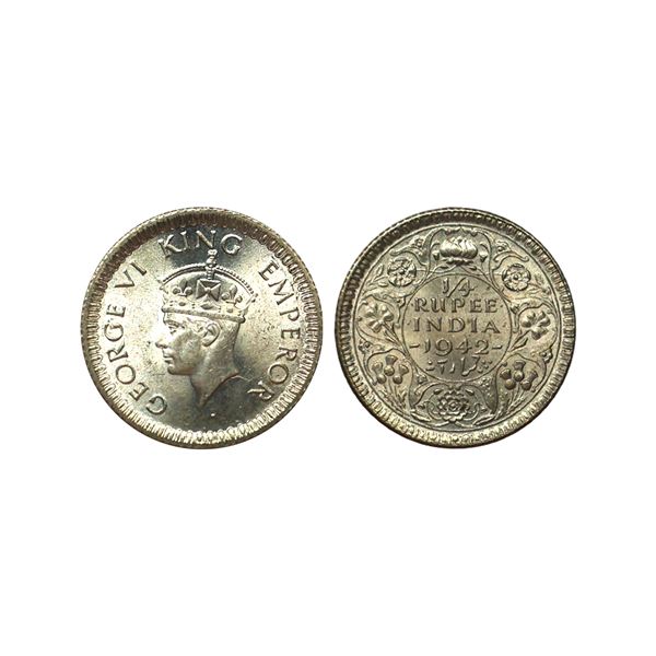 George VI, 52% Silver 1/4 Rupee, 1942