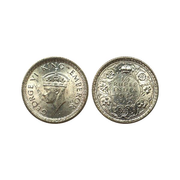 George VI, 52% Silver 1/4 Rupee, 1942