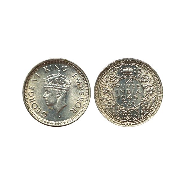 George VI, 52% Silver 1/4 Rupee, 1945