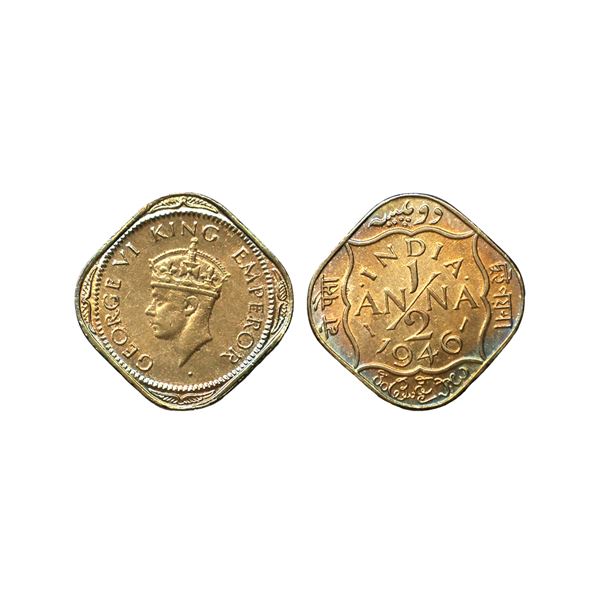 George VI King Emperor, Copper Nickel 1/2 Anna, 1946