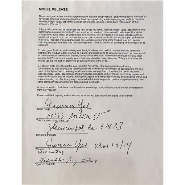 Curse of the Swamp Creature Actress Francine York Signed Contract.