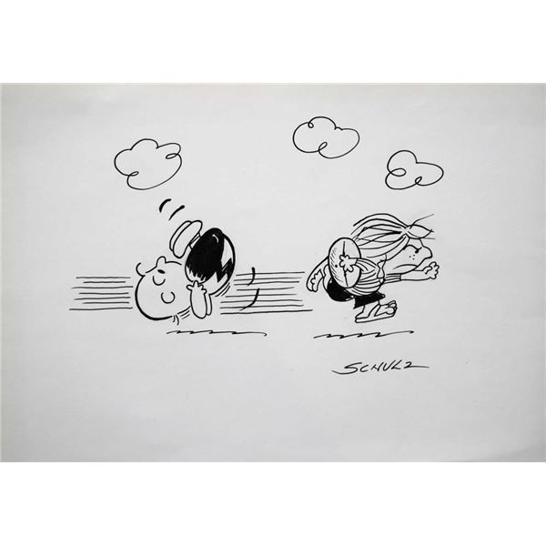 Charles Schulz drawn and signed Peanuts sketch drawing