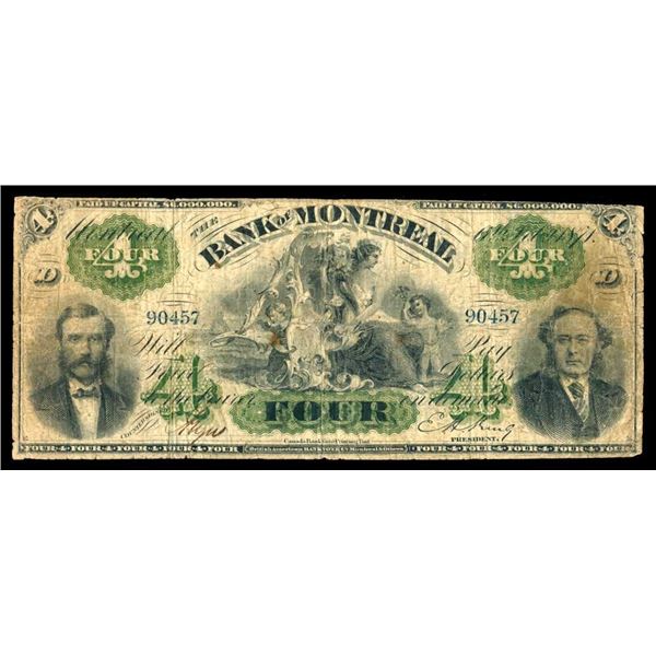 CANADA - The Bank of Montreal $4 1871 - PMG F-12