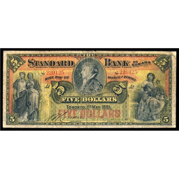 CANADA - The Standard Bank of Canada $5 1891 Red face Legacy F-12