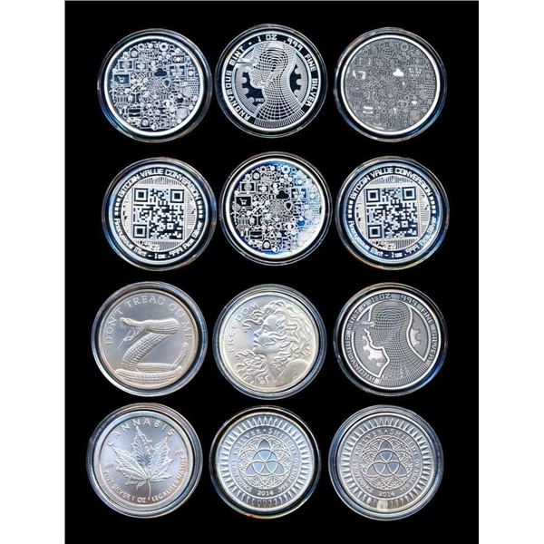 MONDE - Lot de 12 onces d'argent Bitcoins et Freedom