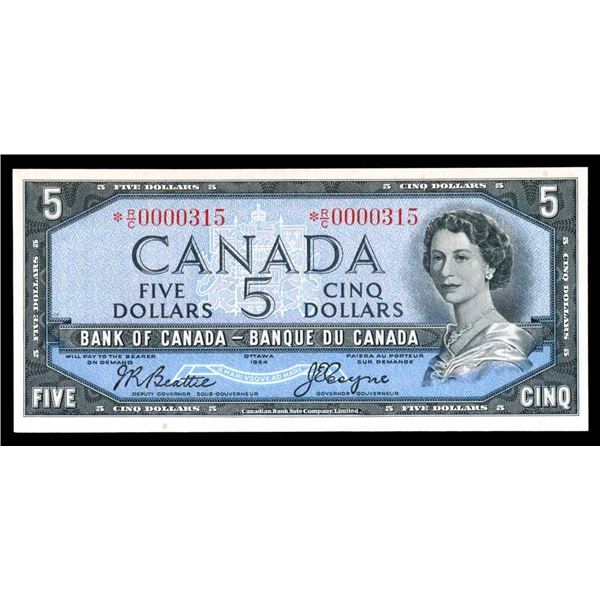 CANADA - $5 1954 modifiE - Remplacement petit nombre - PMG-65