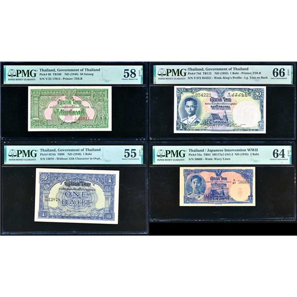 THAILANDE - Lot de 4 billets gradEs PMG