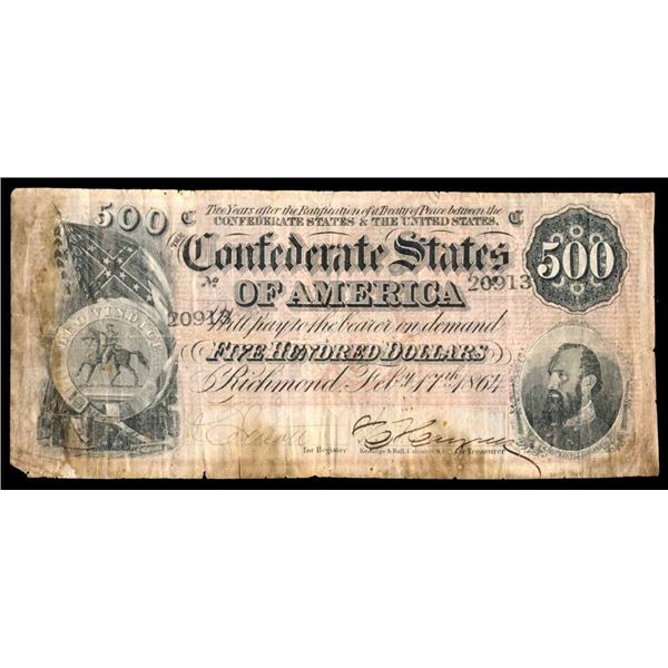 USA - Etats confEdErEs d'AmErique $500 1864 G-VG