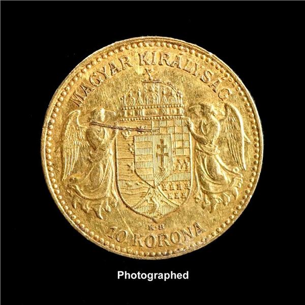 HONGRIE - 10 korona 1906 avec une spectaculaire cassure de coin au revers