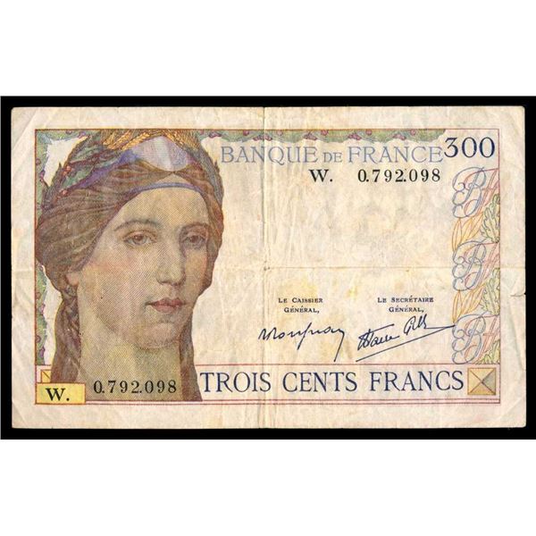 FRANCE - 300 francs 1938 PrEfixe W de remplacement - VG