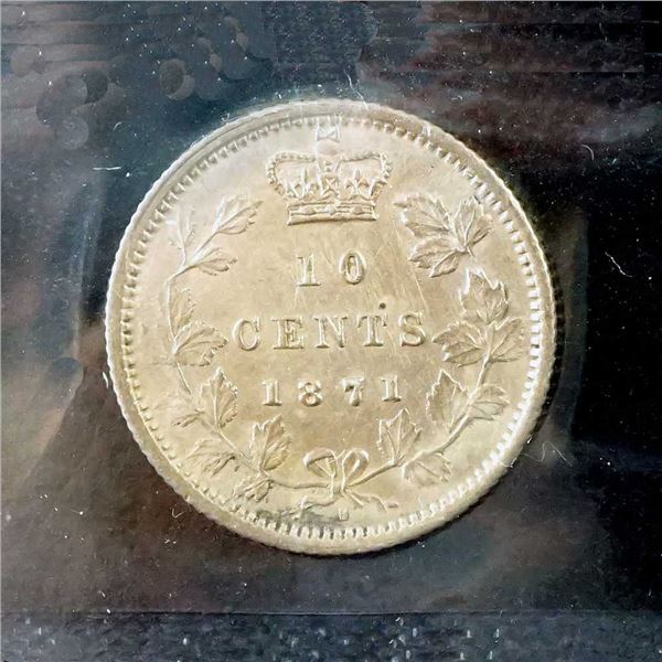 CANADA - 10 cents 1871-H cleaned corrosion CCCS AU-50