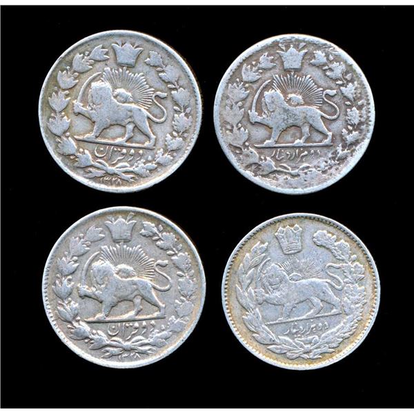 IRAN - Lot de 4 x 2000 dinars 1907-1913 AH1328-1332 VG-VF
