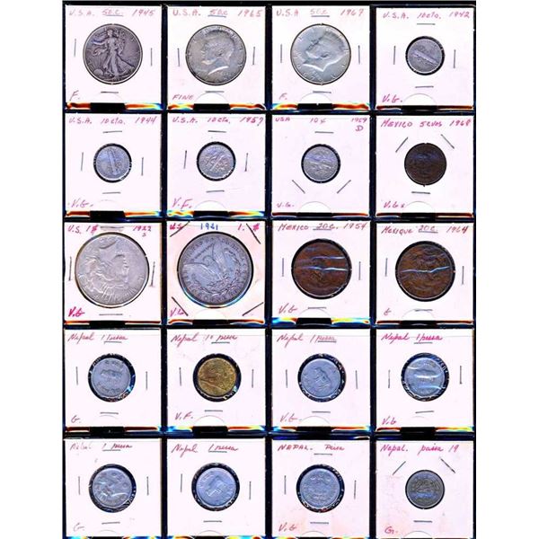 MONDE - Album comprenant 280 monnaies diverses, quelques-unes en argent