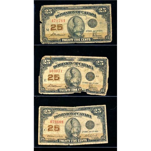 CANADA - Lot de 25 billets de 25 cents 1923 AG-VG
