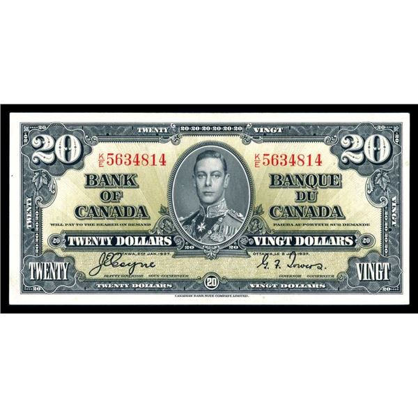 BANQUE DU CANADA - $20 1937 Coyne-Towers BC-25c BCS presque UNC-50