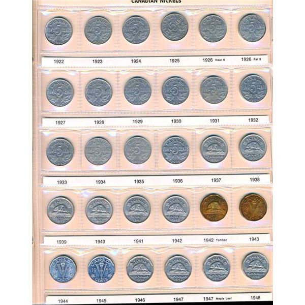 CANADA - Collection de 5 cents (99 monnaies) incluant la piece de 5 cents 1925 en VF