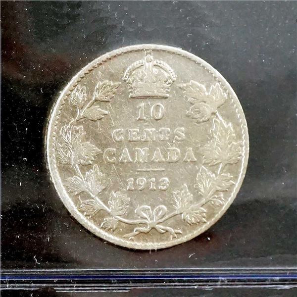 CANADA - 10 cents 1913 broad leaves CCCS VG-10