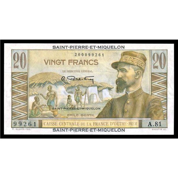SAINT-PIERRE et MIQUELON - 20 francs 1950-1960 - PMG Gem BU 65