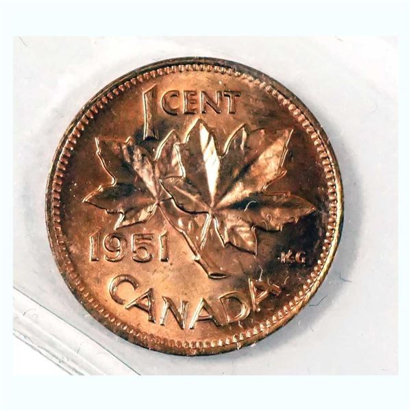 CANADA - 1 cent 1951 - MS-65 RED ICCS