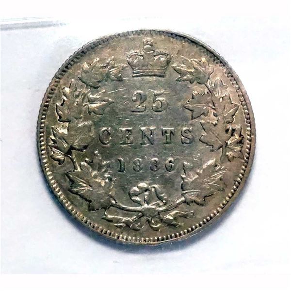 CANADA - 25 cents 1886 obverse 5 plain 6 CCCS F-15