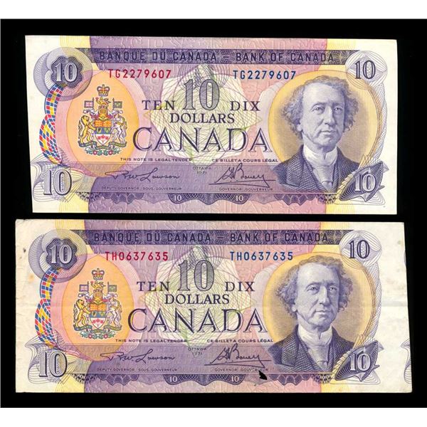 CANADA - Lot de 2 x $10 1971 mal dEcoupE