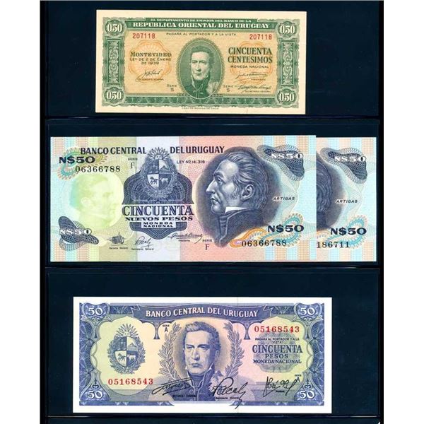 URUGUAY - Lot de 9 billets incirculEs
