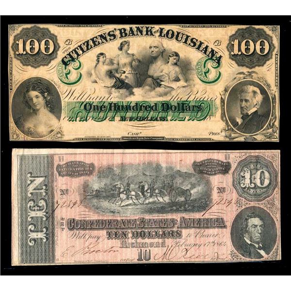 USA - 2 billets de banque a charte Louisiane & Etats ConfEdErE