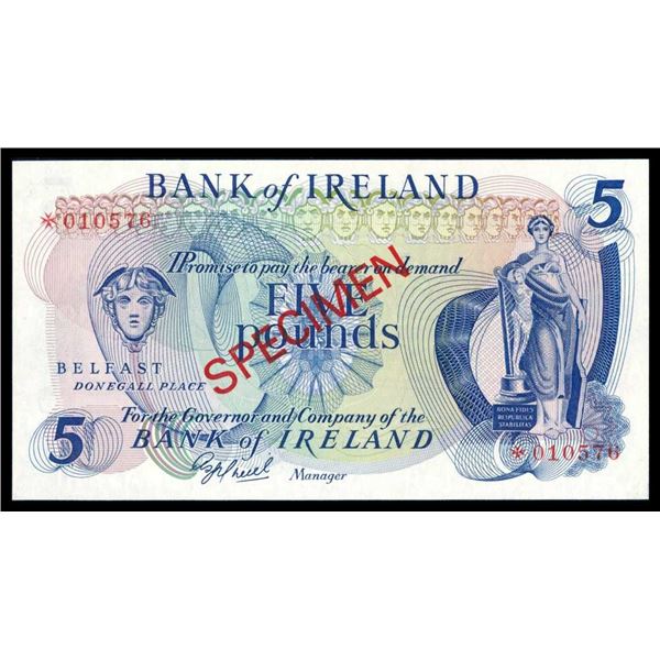 NORTHERN IRELAND - Bank of Ireland Specimen 5 pounds 1978 PMG Gem 66