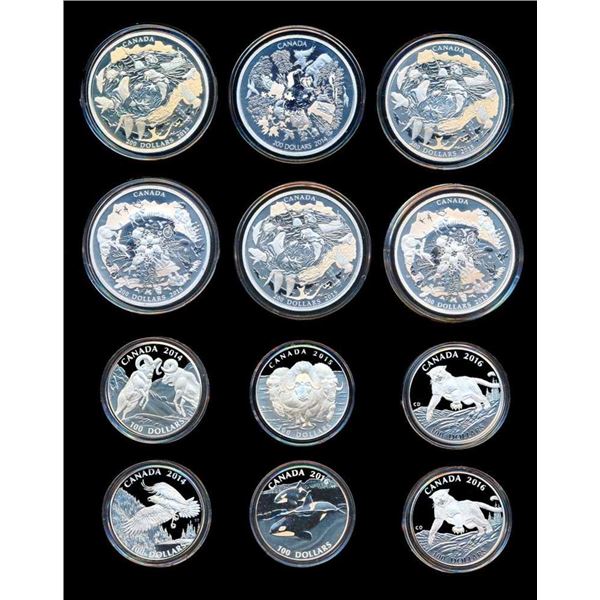 CANADA - Lot de 6 x $200 et 6 x $100 en argent